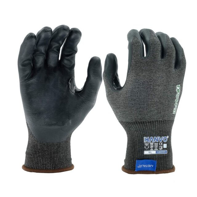 HANVO’s 18‑gauge recycled‑polyester BioMetalQ‑spandex safety glove offers premium ANSI A4 cut protection while retaining great dexterity. 95% bio‑sourced BioMetalQ yarn combines with recycled polyester liner and biodegradable foam‑polymer palm dip, reinforced thumb crotch for heavy‑duty use. Touch‑screen function allows convenient device operation without taking off gloves. This high‑performance eco‑friendly cut resistant work glove is ideal for general assembly, material transport, machinery and equipment, automotive, facility maintenance and warehousing operations.