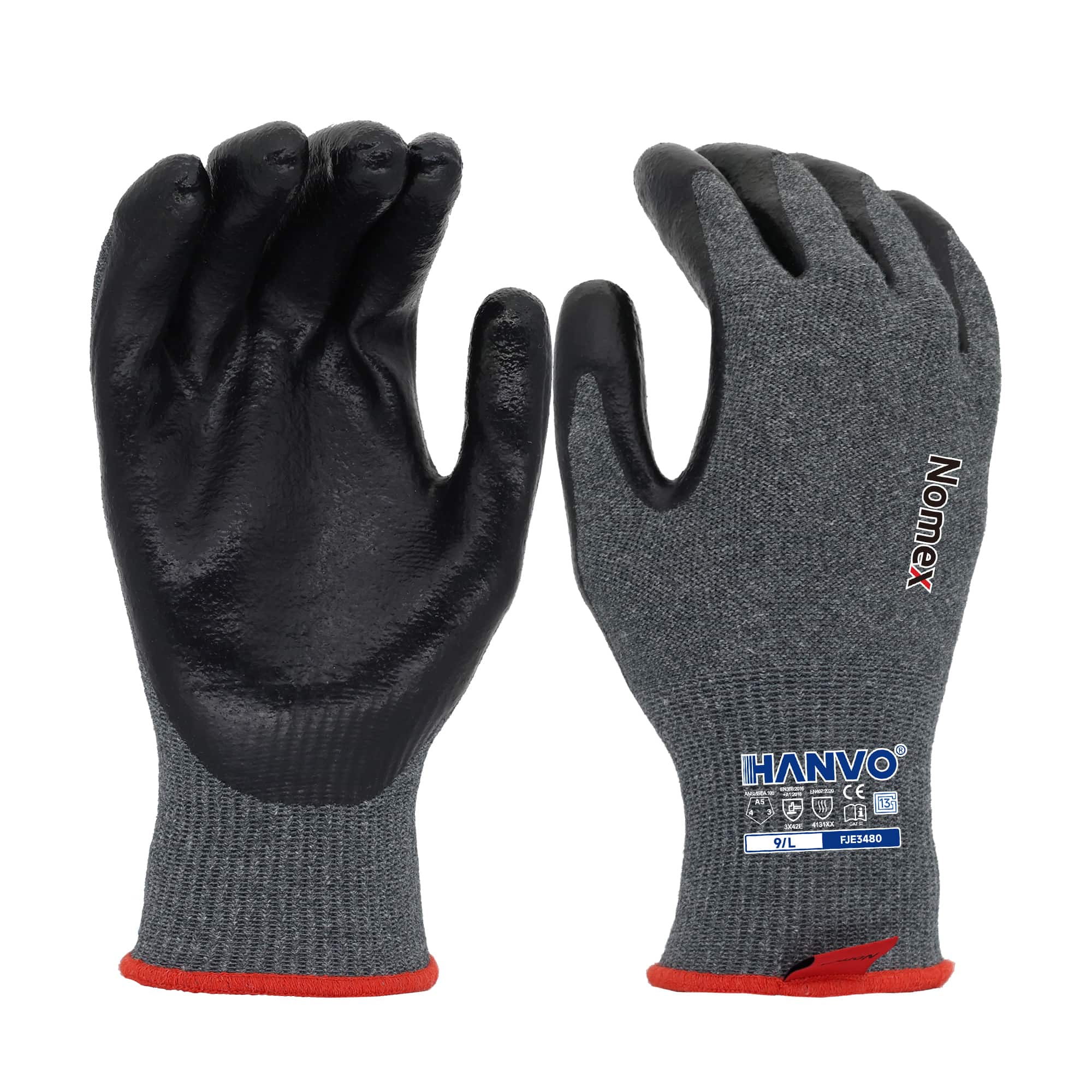 HANVO’s 13‑gauge Nomex safety glove provides high‑level ANSI A5 cut‑resistant performance while remaining lightweight and flexible to preserve fine dexterity. Foam neoprene palm coating creates dependable secure grip in dry‑condition tasks. The Nomex liner is arc‑rated for arc‑flash hazard safety, paired with flame‑retardant neoprene outer coating. This heavy‑duty arc‑flash protective cut resistant work glove is ideal for electrical utilities, general assembly, machinery and equipment, facility maintenance and warehousing operations.