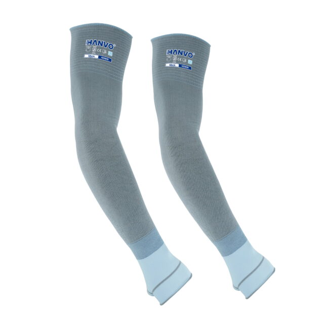 HANVO’s 21‑gauge polyester‑MetalQ cut‑resistant arm sleeve offers ANSI A4 cut‑level D forearm protection with excellent dexterity. This 55 cm extra‑long sleeve delivers enhanced forearm coverage for high‑risk work scenarios. Built‑in thumb‑hole keeps the sleeve securely positioned during dynamic motions. Lightweight and breathable knit material maintains steady comfort over long‑duration shifts. This heavy‑duty forearm protective sleeve is ideal for glass handling, metal fabrication, machinery and equipment, facility maintenance and warehousing operations.