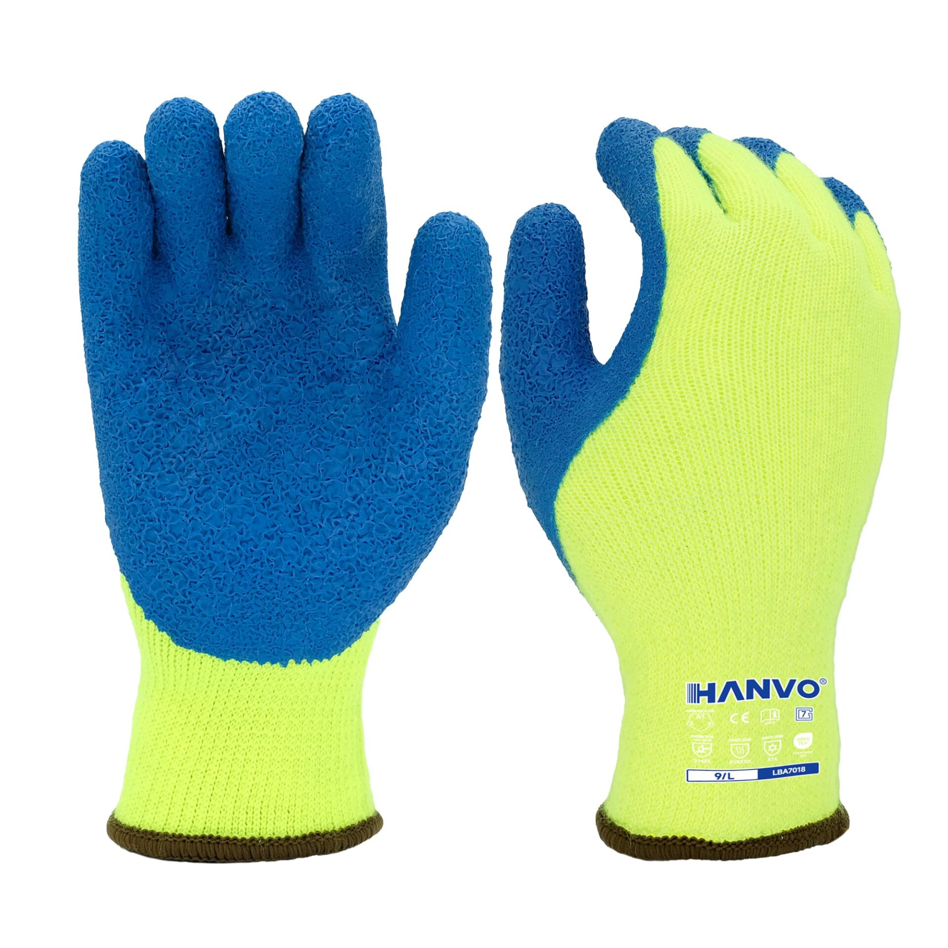 HANVO’s 7‑gauge thick acrylic terry safety glove delivers ANSI A1 cut protection and premium cold‑weather thermal insulation, featuring crinkle latex palm dipping for steady non‑slip grip. This cut resistant work glove is ideal for general assembly, material transport, machinery and equipment, automotive, facility maintenance and warehousing operations.