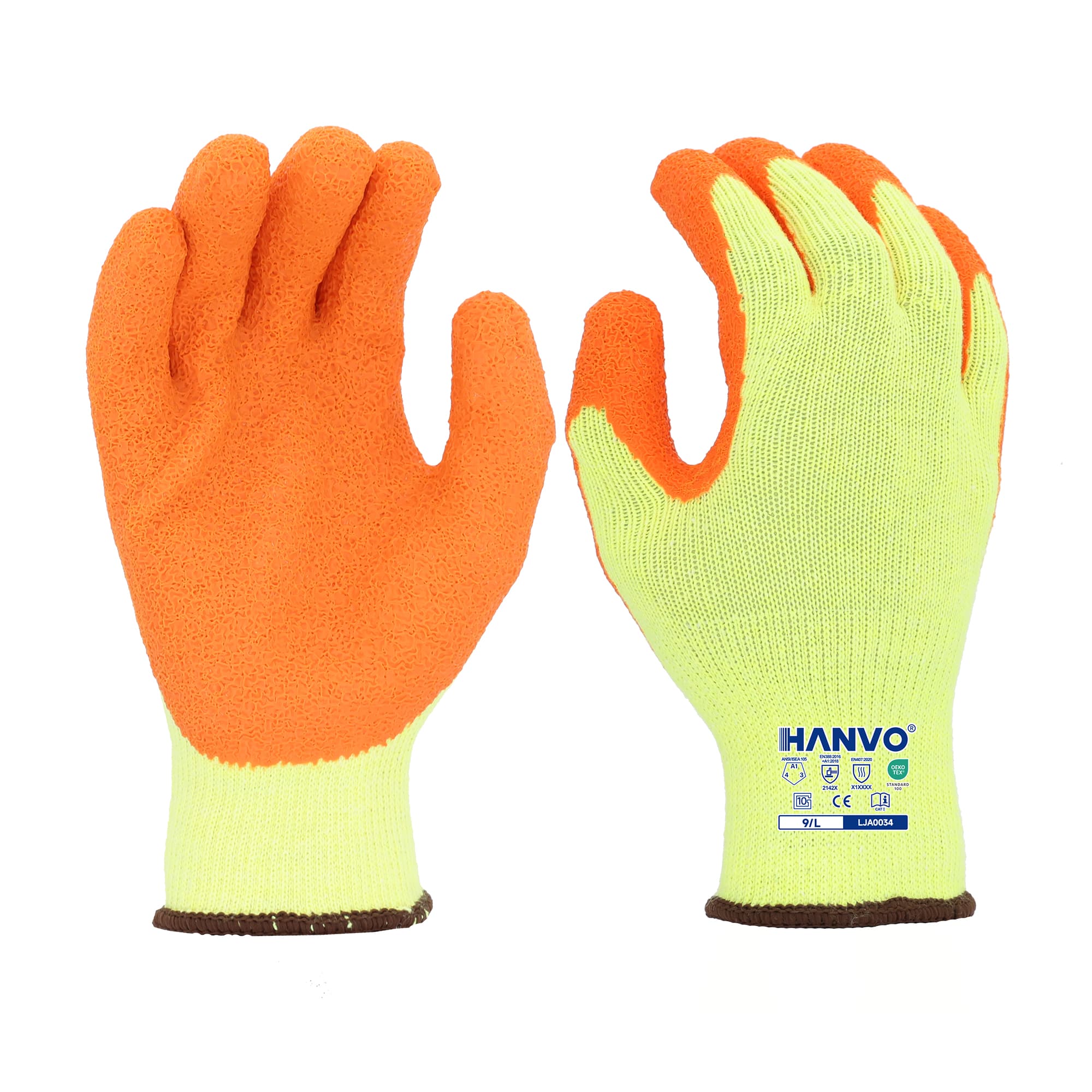 HANVO’s economical 10‑gauge polycotton safety glove provides steady ANSI A1 cut‑resistant performance for heavy‑duty workloads. Crinkle‑textured latex palm coating delivers outstanding anti‑slip traction in both dry and slightly‑wet working conditions. Flexible knit construction forms a comfortable, snug fit to preserve fingertip dexterity and ease hand fatigue during extended‑hour operations. This cost‑effective work glove is ideal for general assembly, material transport, machinery and equipment, automotive, facility maintenance and warehousing operations.