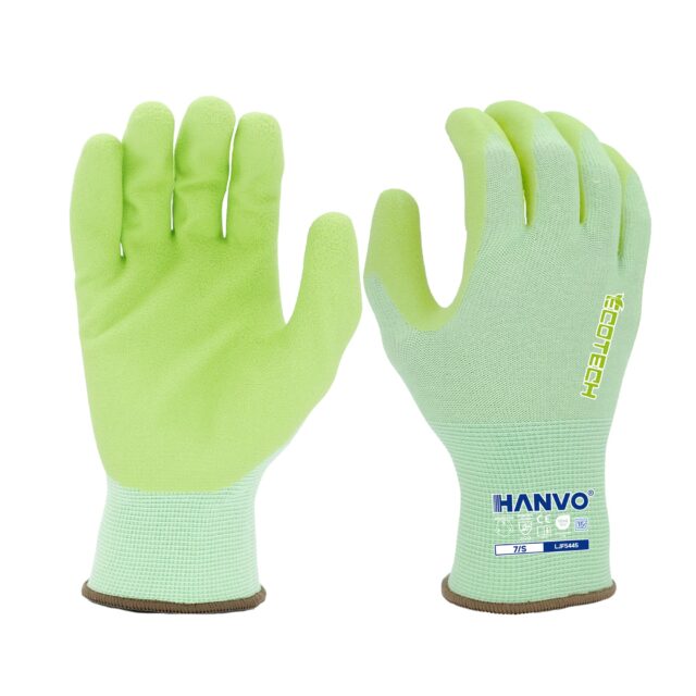 HANVO’s eco‑friendly 15‑gauge recycled polyester‑bamboo fiber liner forms a lightweight, flexible fit for all‑day comfort. Foam latex palm coating delivers secure, cushioned grip in dry‑condition material handling. Improved dipping‑mold design optimizes hand alignment and mitigates hand fatigue, and the seamless knit structure prevents skin irritation for long‑duration use. This sustainable work glove is ideal for general assembly, material transport, machinery and equipment, automotive, facility maintenance and warehousing operations.