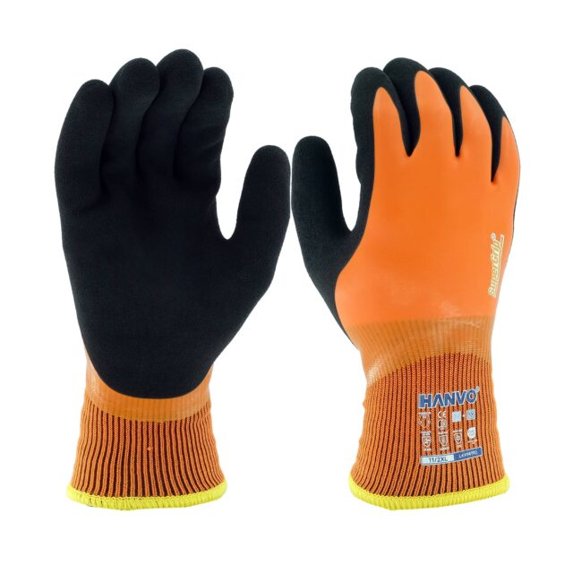 HANVO’s 15+10‑gauge polyester acrylic terry safety glove delivers ANSI A2 cut protection with excellent thermal comfort for cold environments, featuring full smooth latex coating for reliable protection and sandy latex palm dipping for strong grip and durability on heavy or rough materials. This dual-layer cut resistant work glove is touchscreen compatible, reducing hand fatigue during extended use, and is ideal for general assembly, material transport, machinery and equipment, automotive, facility maintenance and warehousing operations.