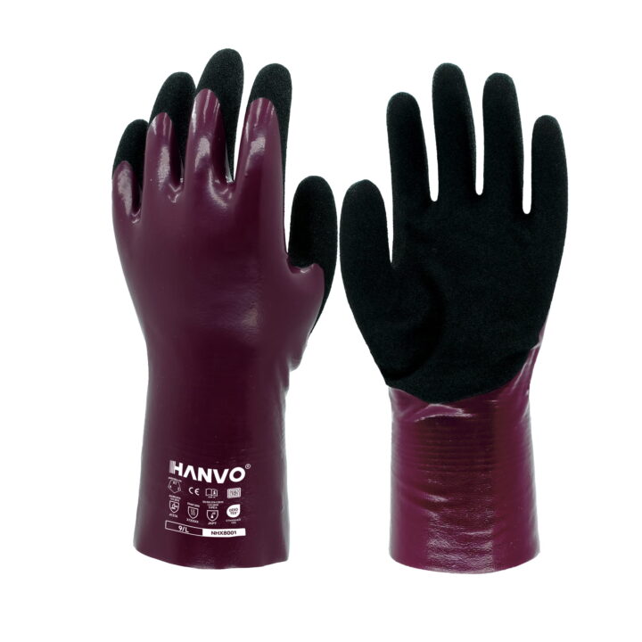 Discover HANVO’s 18-gauge seamless nylon, ANSI A1 & EN388 certified ChemLite palm dipped smooth sandy nitrile entry-level chemical safety glove, basic liquid/oil resistance, cost-effective, touchscreen compatible for general light chemical cleaning, wet goods grabbing and daily industrial maintenance. Ideal for automotive, facility maintenance, machinery equipment, transport warehousing and glass building materials light handling.