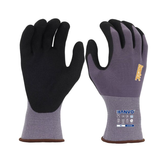 Discover HANVO’s 15-gauge nylon spandex, ANSI & EN388 certified breathable sandy foam nitrile safety glove, slip resistant, lightweight and stretchable for daily industrial tasks. Ideal for automotive, facility maintenance, machinery equipment, transport warehousing and glass & building materials handling.
