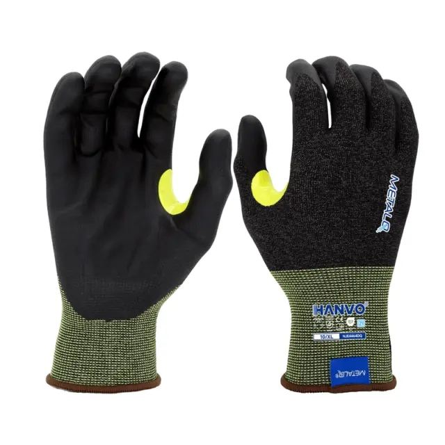 High‑performance 21‑gauge polyester MetalQ tungsten liner achieves ANSI A7 superior cut resistance while maintaining slim flexibility. Foam nitrile palm offers stable dry grip, thumb‑crotch reinforcement improves service life, touchscreen function allows device operation without glove removal. Compliant with ANSI/ISEA 105 & EN388 standards, ideal for sharp‑part sorting, metal processing, hardware assembly and high‑precision heavy‑duty tasks.
