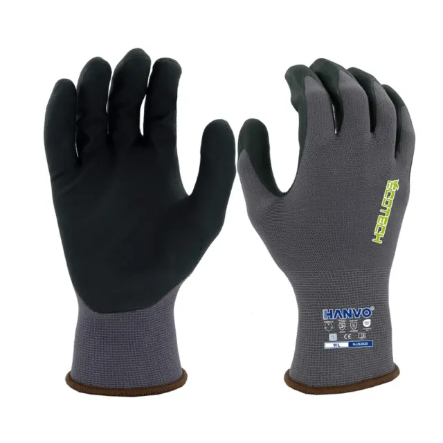 Discover HANVO’s 15-gauge nylon spandex, ANSI A6 & EN388 certified high abrasion resistant foam nitrile coated touchscreen safety glove, with flexible fit, anti-slip texture and long-wearing durability. Ideal for automotive, facility maintenance, machinery and equipment, transport warehousing and glass & building materials operation.