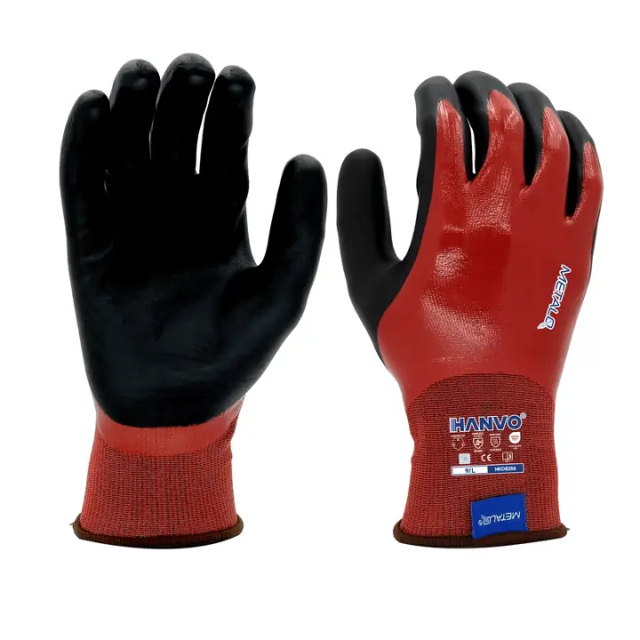 HANVO 18-gauge nylon MetalQ high visibility cut resistant glove, compliant with ANSI A3 and EN388 standards, is designed with foam nitrile palm coating to offer great oil repellent, waterproof and abrasion resistant performance. This safety work glove provides reliable cut protection, high visibility, flexible fit and strong grip for outdoor work. It is widely applied in road maintenance, construction, outdoor logistics, automotive maintenance, facility maintenance and transport and warehousing.