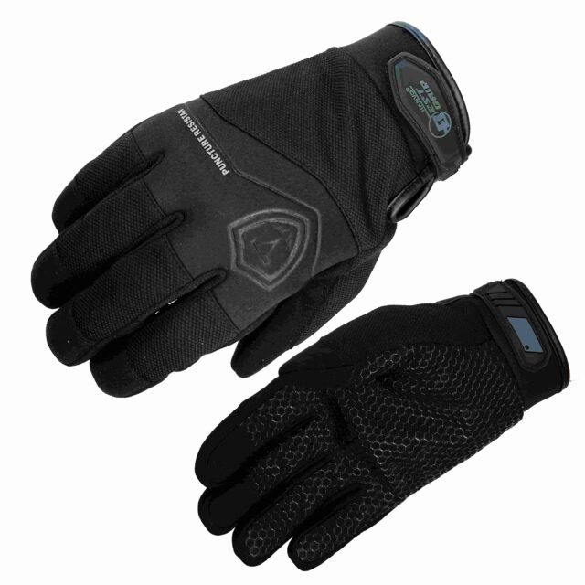 HANVO 18-gauge puncture-resistant work glove with synthetic leather outer shell and functional fabric inner liner, reaching CE Level 4 puncture protection. Full silicone printing on synthetic leather palm delivers excellent anti-slip grip and 1600-cycle Level 2 abrasion resistance. Elastic SBR cuff with hook-and-loop closure ensures a secure, comfortable fit for all-day wear. Ideal for metal handling, construction, glass processing, warehouse logistics.