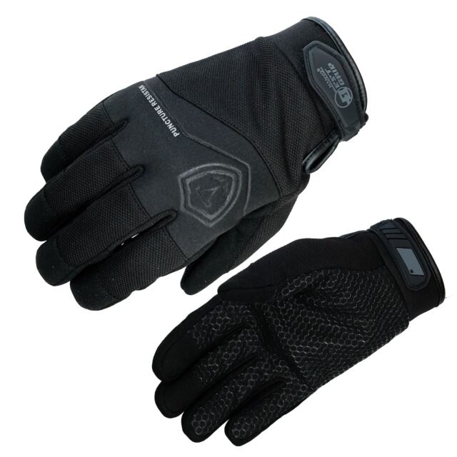 HANVO 18-gauge puncture-resistant work glove with synthetic leather outer shell and functional fabric inner liner, reaching CE Level 4 puncture protection. Full silicone printing on synthetic leather palm delivers excellent anti-slip grip and 1600-cycle Level 2 abrasion resistance. Elastic SBR cuff with hook-and-loop closure ensures a secure, comfortable fit for all-day wear. Ideal for metal handling, construction, glass processing, warehouse logistics.