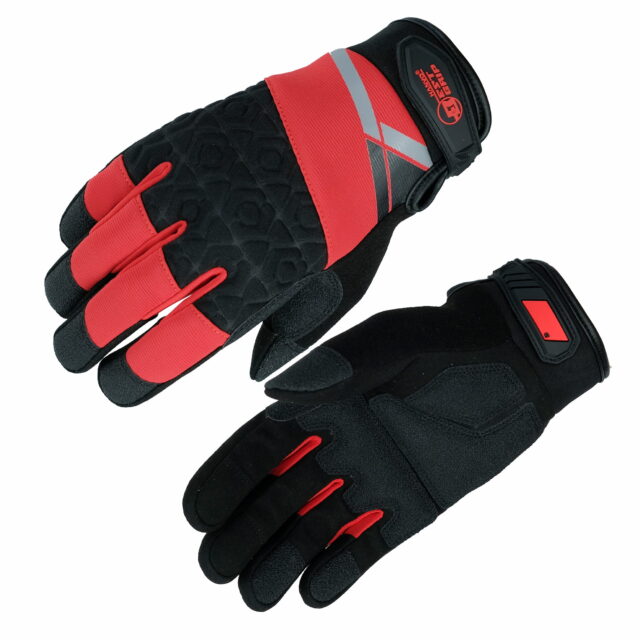 HANVO medium‑duty vibration‑reduction safety glove constructed from stretch birdseye fabric. Synthetic‑leather palm with PVC reinforcement delivers EN388 Level 2 abrasion resistance at 1600 cycles. 5 mm memory‑foam vibration‑absorbing padding, paired with 2 mm embossed elastic‑SBR knuckle protection for impact release. Internal antibacterial deodorizing terry cloth liner with strong sweat‑wicking performance. Ideal for power‑tool work, metal fabrication, maintenance, construction.