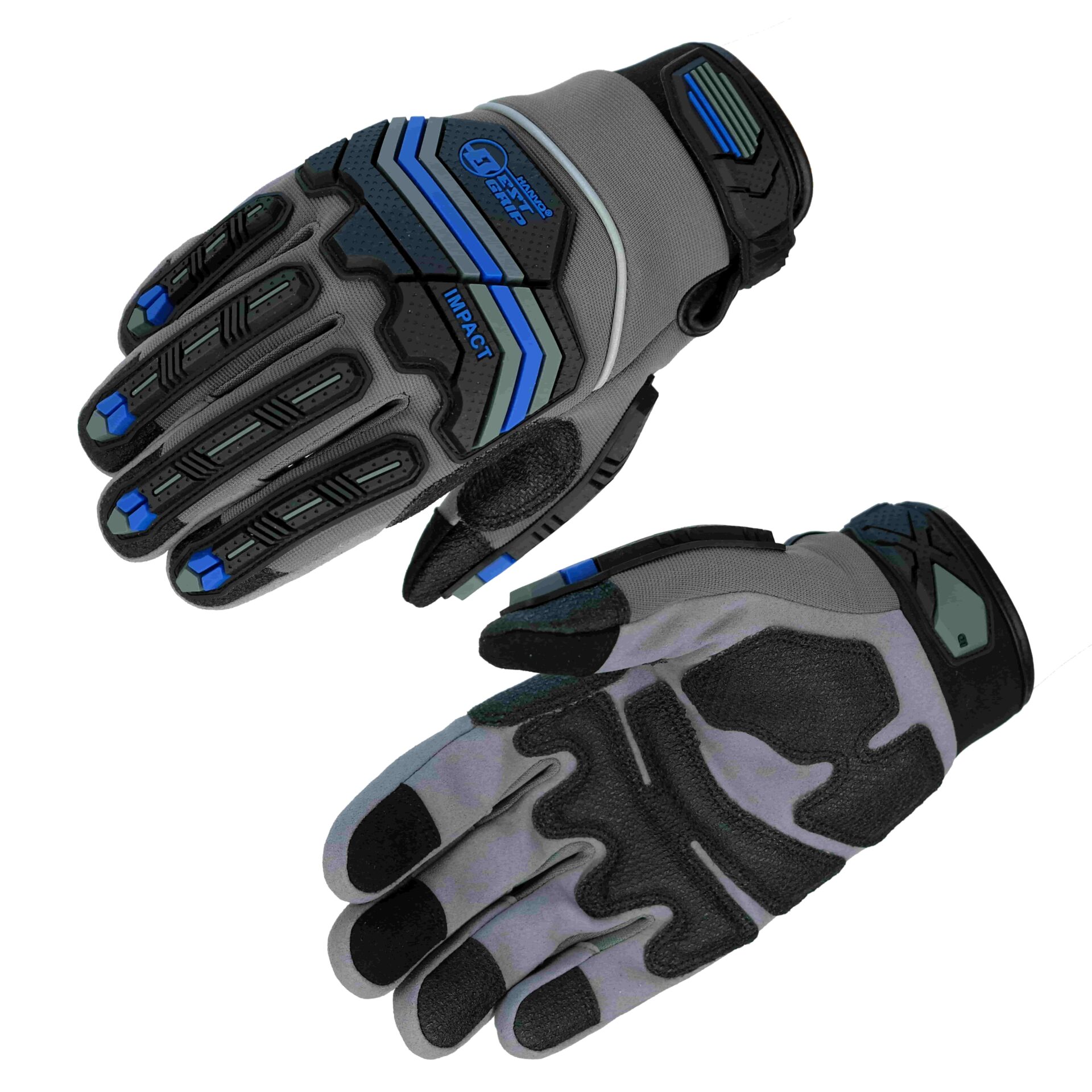HANVO high‑visibility vibration‑absorbing safety glove. Synthetic‑leather palm with PVC reinforcement achieves EN388 Level 2 abrasion performance up to 1600 cycles. 6 mm TPR hard‑shell knuckle impact protection, paired with 3 mm SBR vibration‑damping padding over PVC reinforcement. Reflective bands fitted on knuckles for warning visibility in low‑light working environments; touch‑capable fingertips allow screen operation. Ideal for night‑time roadwork, construction, field maintenance, warehousing, power‑tool operation.